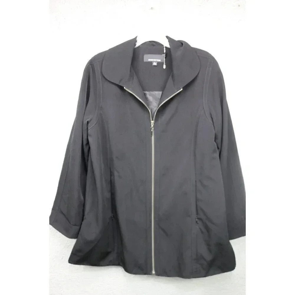 Jones New York Full Zip Black Jacket-Size Large-Lined-Side Zips